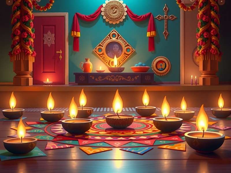Diwali celebration in Bharat Game Blend with lit diyas, rangolis, and festive decorations