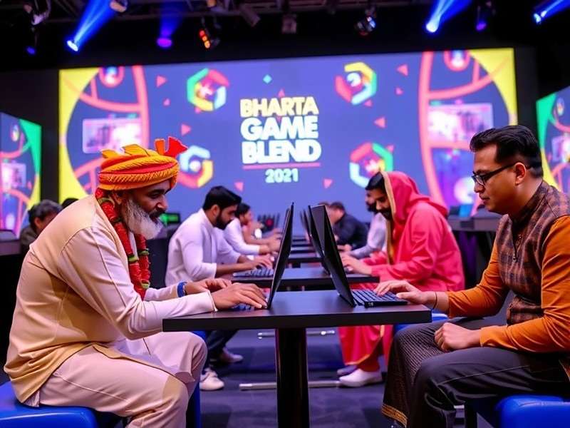 Bharat Game Blend esports tournament with players in traditional attire competing on stage